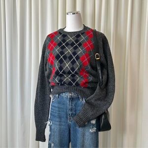 Vintage Argyle 100% Wool Sweater Dark Academia.